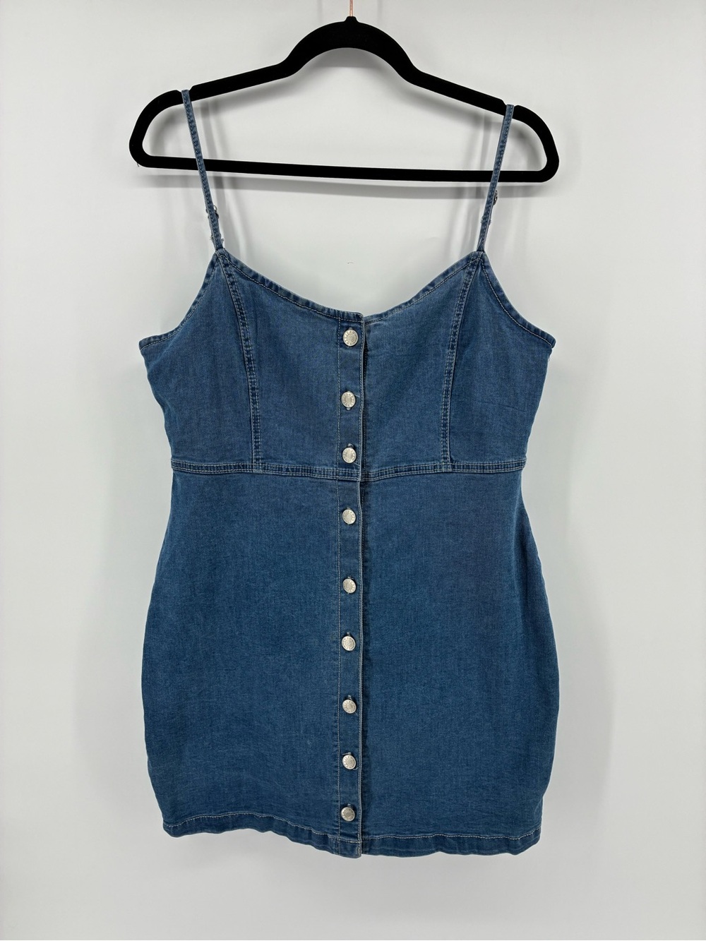 Revamped Indigo Denim Button-Front Mini Dress